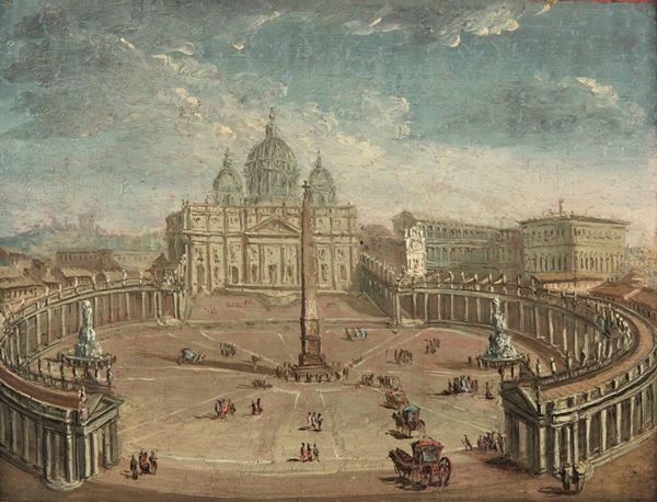 Thomas Masselli (attivo in Italia nel XVIII secolo) Veduta di San Pietro e del Pantheon