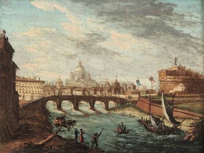 Thomas Masselli (attivo in Italia nel XVIII Secolo)veduta di Piazza di Spagna e di Castel Sant'an...