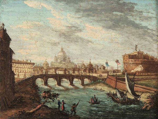 Thomas Masselli (attivo in Italia nel XVIII secolo) Veduta di Piazza di Spagna e di Castel Sant'Angelo