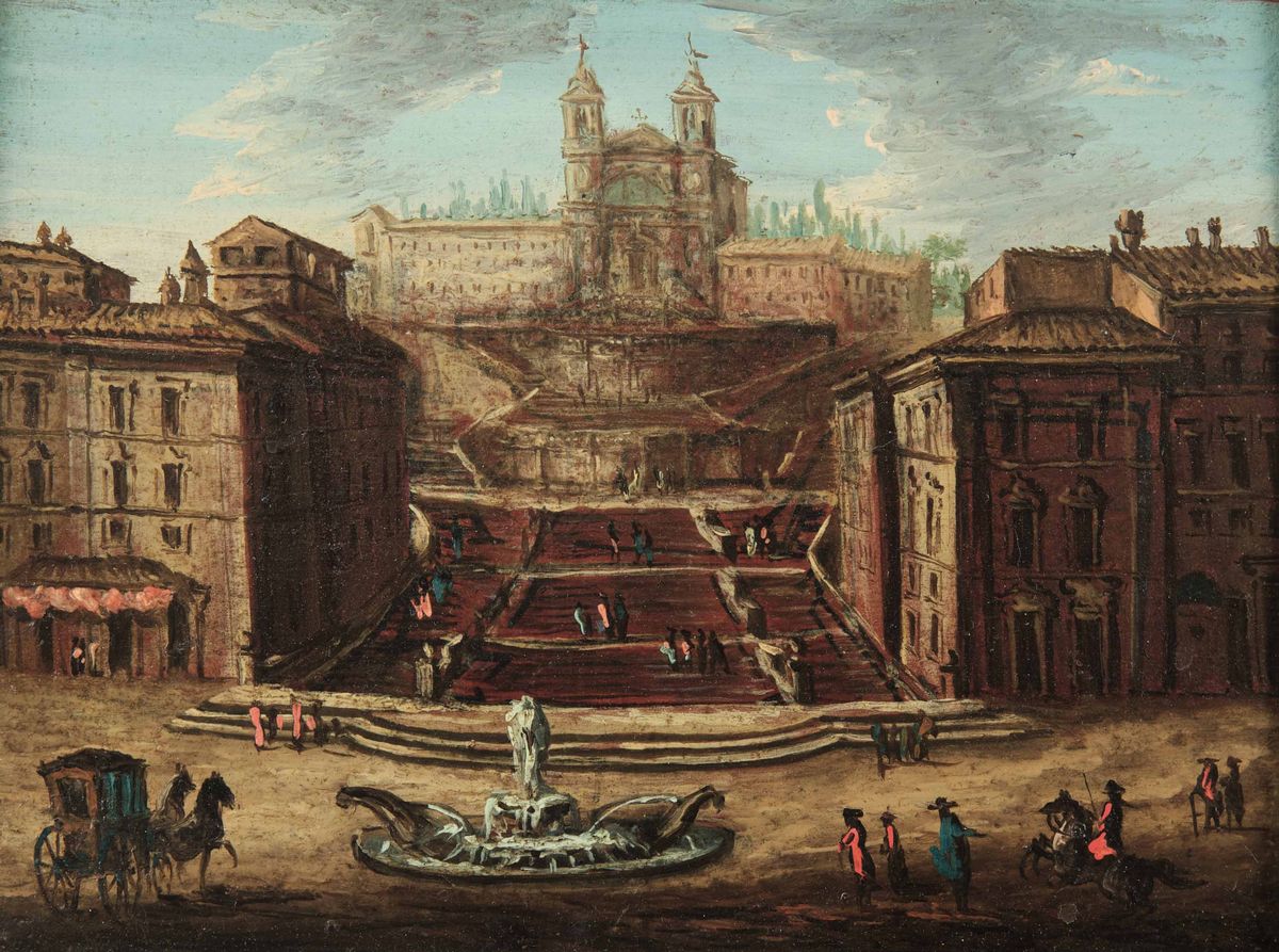 Thomas Masselli (attivo in Italia nel XVIII Secolo)veduta di Piazza di Spagna e di Castel Sant'an...
