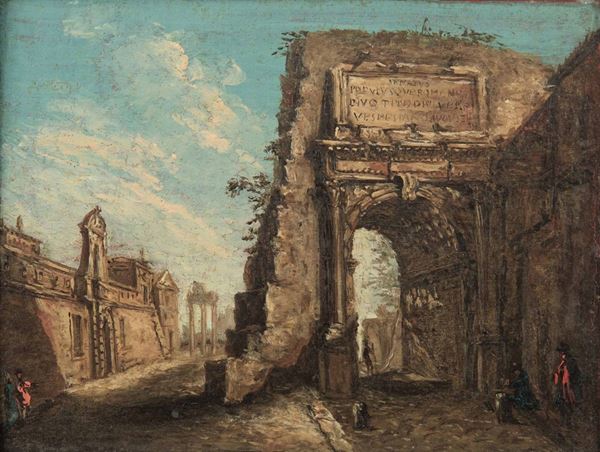 Thomas Masselli (attivo in Italia nel XVIII secolo) Veduta del Campidoglio e dell'Arco di Tito