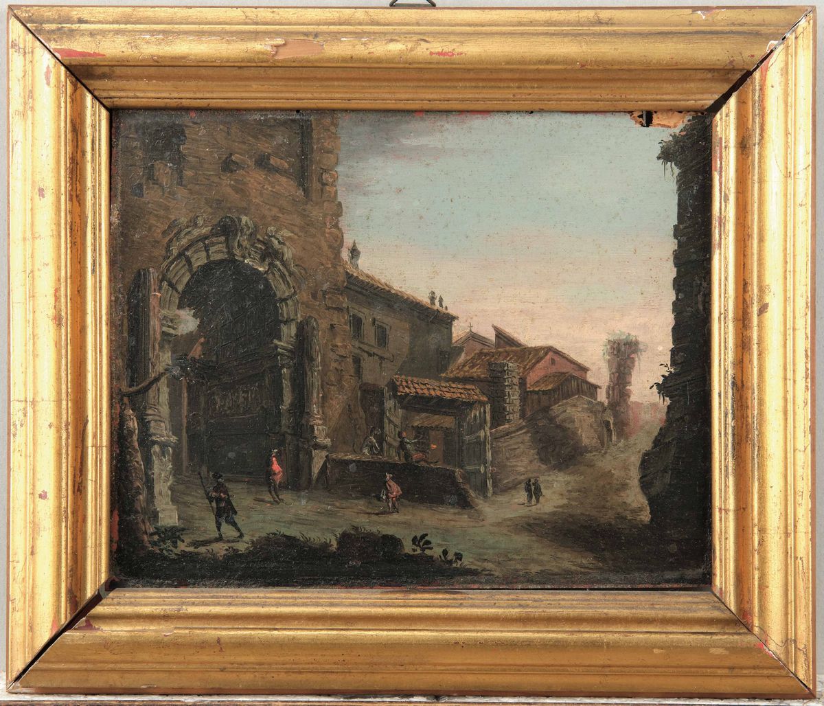 Thomas Masselli (attivo in Italia nel XVIII Secolo)veduta del Colosseo e Dell'arco di Tito