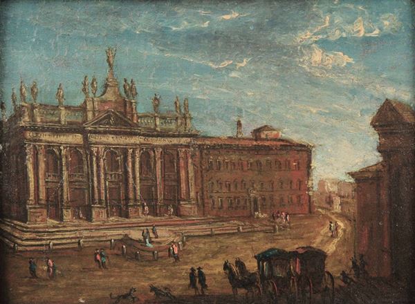 Thomas Masselli (attivo in Italia nel XVIII secolo) Veduta di Piazza Navona e San Giovanni in Laterano