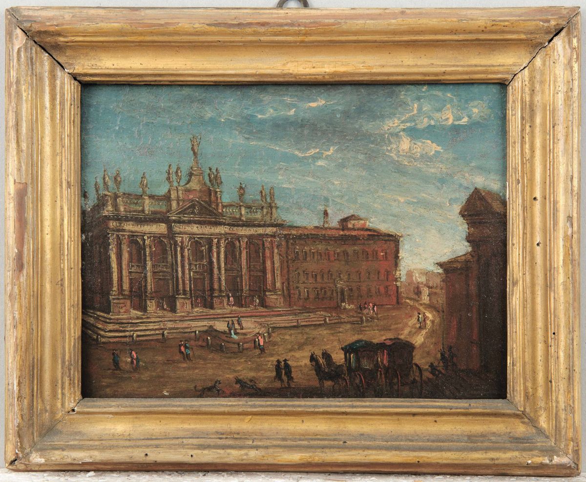 Thomas Masselli (attivo in Italia nel XVIII Secolo)veduta di Piazza Navona e San Giovanni in Late...