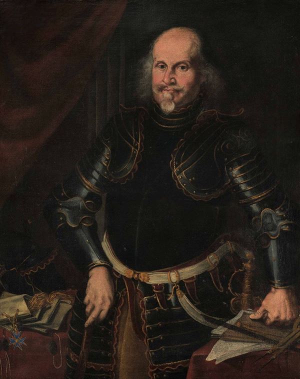 Ermano Stroiffi (Padova 1616 - Venezia 1693) Ritratto di condottiero in armatura