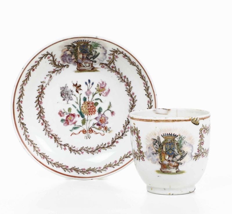 Tazza con piattino Compagnia delle Indie, XVIII secolo  - Asta Ceramiche | Cambi Time - Cambi Casa d'Aste