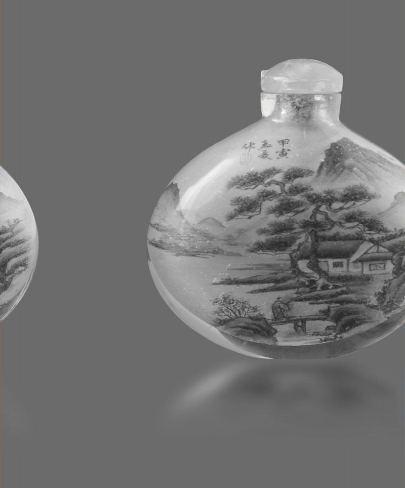 Snuff bottle in vetro finemente dipinto raffigurante paesaggio e iscrizione, Cina, Dinastia Qing, XIX secolo  - Asta Fine Chinese Works of Art - Cambi Casa d'Aste