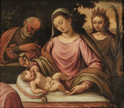 Scuola Veneta del XVI Secolosacra Famiglia con Santa Caterina