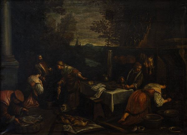 Jacopo da Ponte detto Jacopo Bassano (Bassano del Grappa 1510-1592), bottega di Cena a casa di Simone [..]