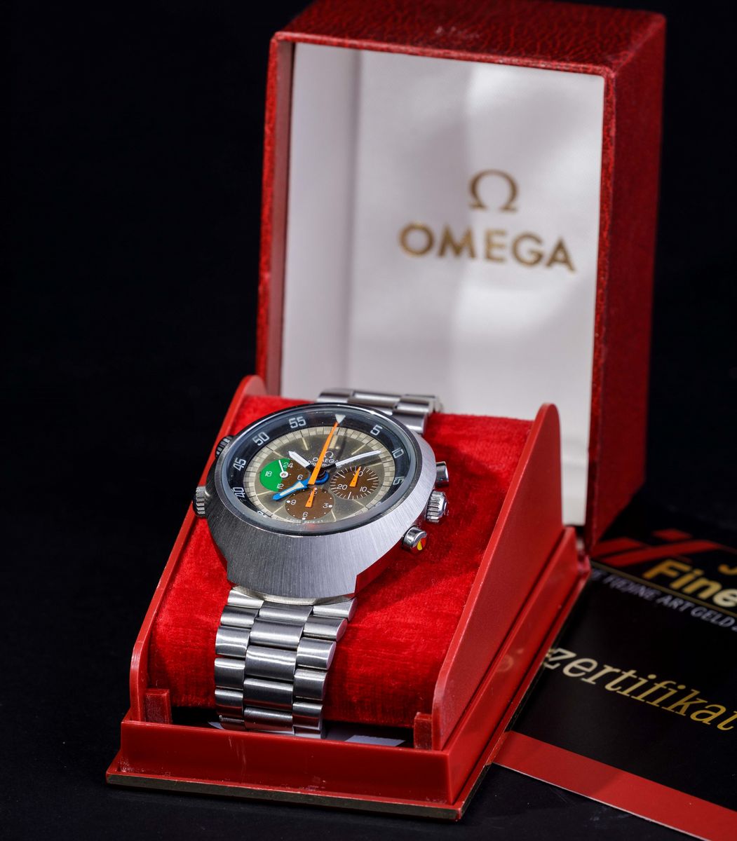 Omega - Flightmaster Cronografo Carica Manuale per Piloti con Cassa Tonneau in Acciaio, Ghiera In...