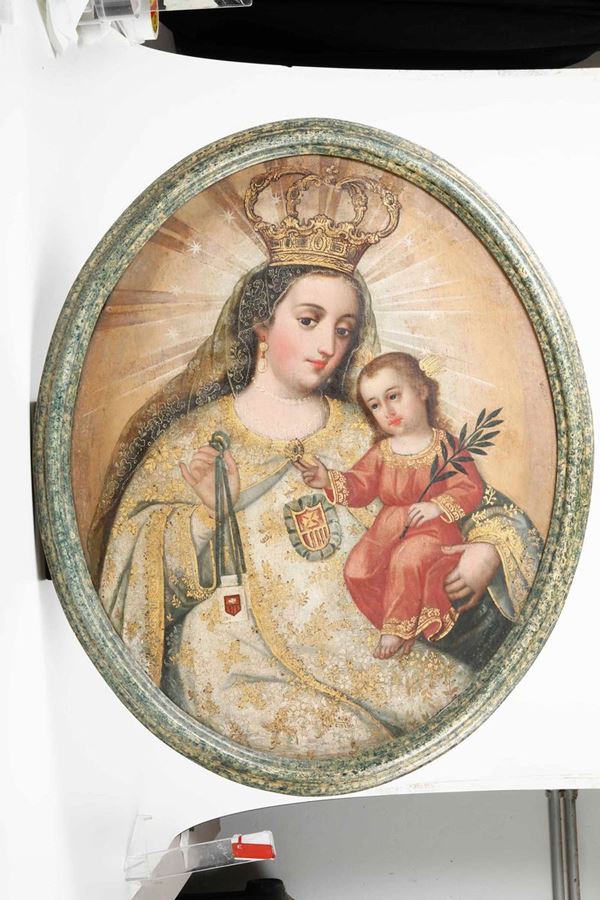 Scuola spagnola del XVIII secolo Madonna con Bambino