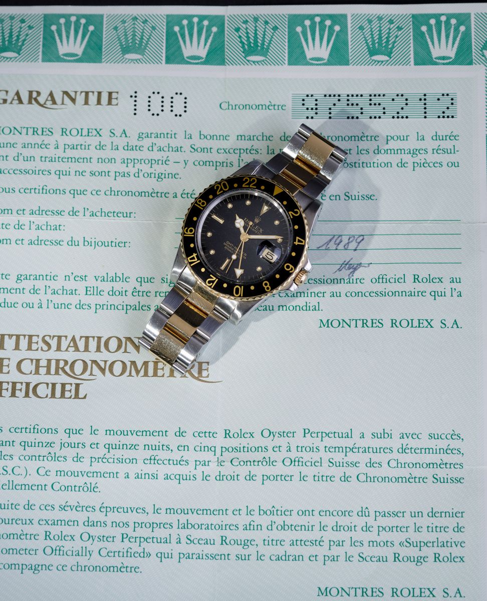 Rolex - Gmt Master Ref 16753 Acciaio e Oro Nipple Dial, Vetro Plastica con Scatola e Garanzia