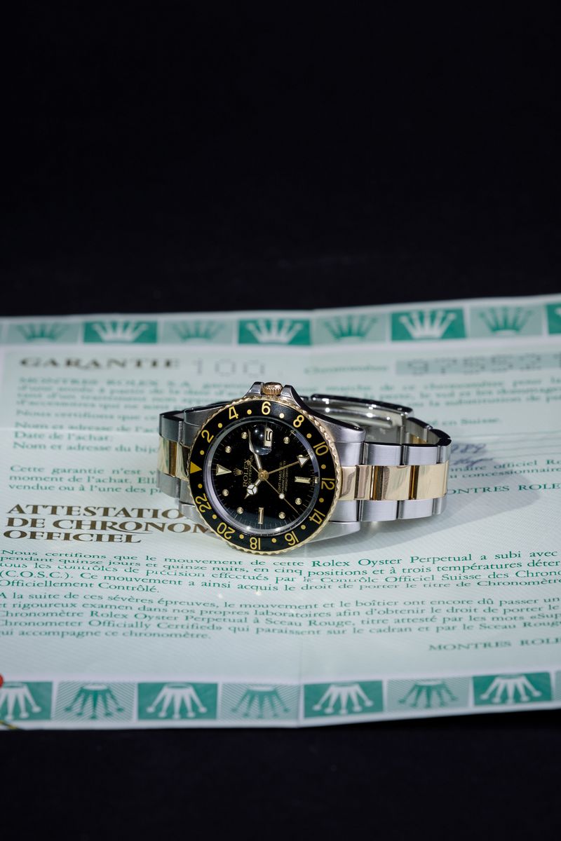 Rolex - Gmt Master Ref 16753 Acciaio e Oro Nipple Dial, Vetro Plastica con Scatola e Garanzia