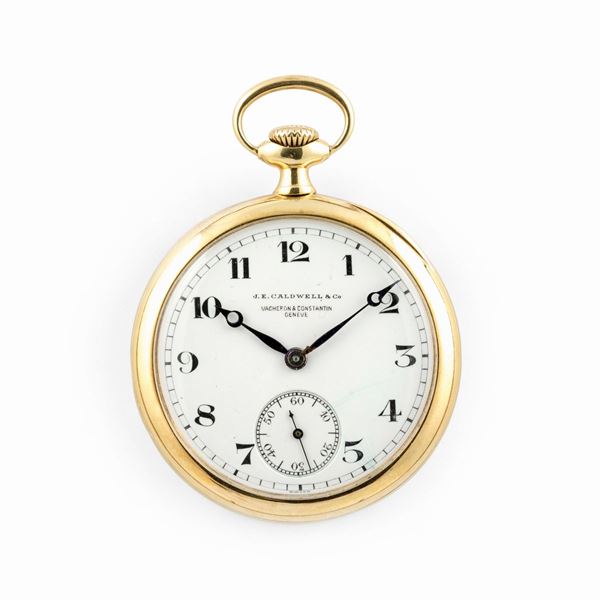 VACHERON & CONSTANTIN - Raro orologio da tasca con in oro 18k con firma del rivenditore americano J. E. Caldwell & Co su quadrante, cassa e meccanismo.