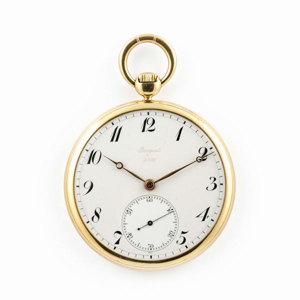 BREGUET - Orologio da tasca in oro 18k con scappamento ad ancora, numeri e sfere Breguet, fine 1800