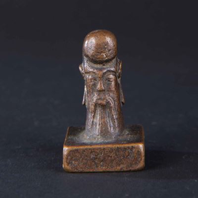 Sigillo in Bronzo con Testa di Luohan, Cina, XIX Secolo