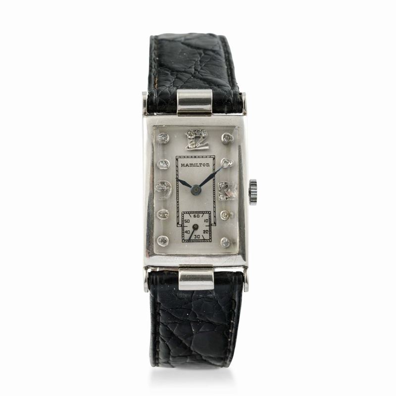HAMILTON - Orologio di forma rettangolare con cassa in platino e brillanti sul quadrante  - Auction Watches and Pocket Watches - Cambi Casa d'Aste