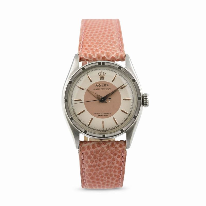 ROLEX - Oyster Perpetual Ovettone ref. 6103 in acciaio con quadrante personalizzato successivamente e cinturino abbinato, anni '60  - Auction Watches and Pocket Watches - Cambi Casa d'Aste