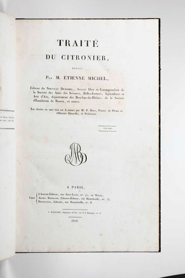 Etienne Michel Traitè du Citronier .... Paris chez l'Auteur-Editeur, Arthus Bertrand & Deterville 1816