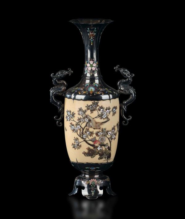 A silver vase, Shibaiama, Japan, Meiji period