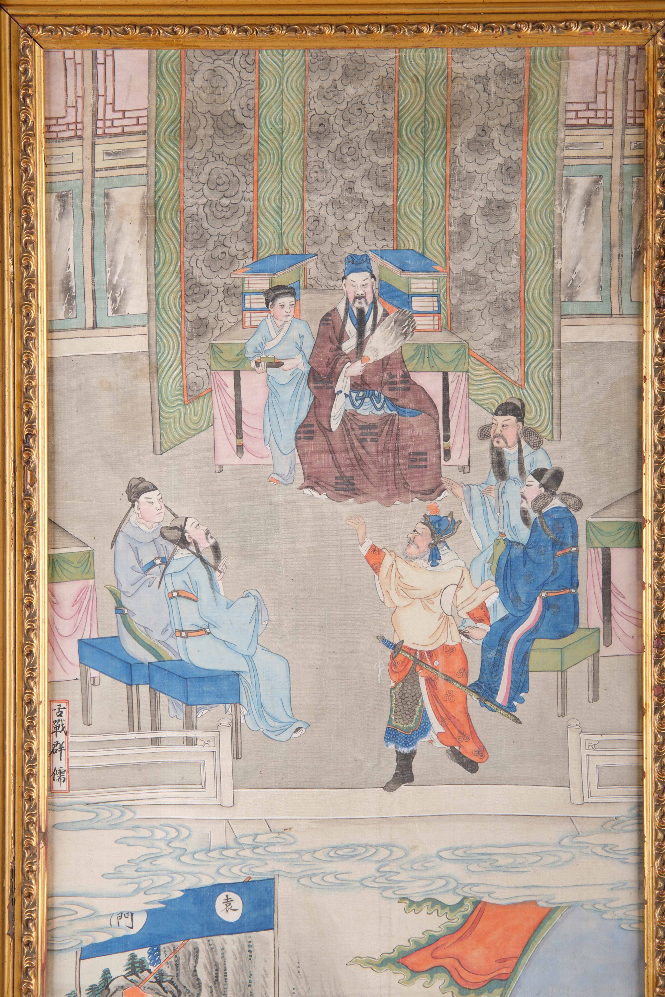 Dipinto su seta raffigurante scena di corte con iscrizione, Cina, Dinastia Qing, epoca Jiaqing (1...