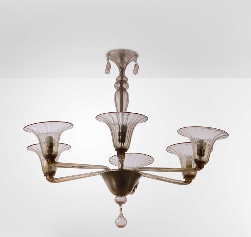 Lampada a sospensione con struttura in metallo e vetro di Murano.  - Auction Design Lab - Cambi Casa d'Aste
