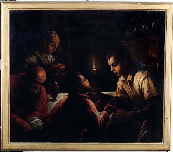 Jacopo Da Ponte detto Jacopo Bassano - Scena di interno a lume di candela