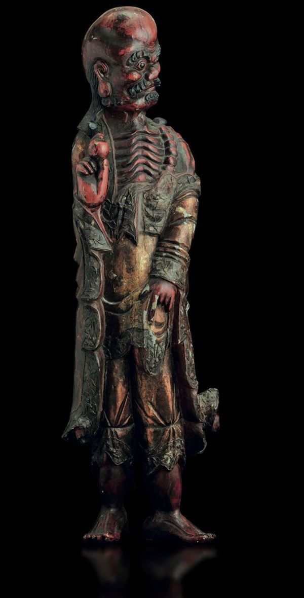 Grande figura di saggio in legno laccato, Cina, Dinastia Qing, epoca Jiaqing (1796-1820)