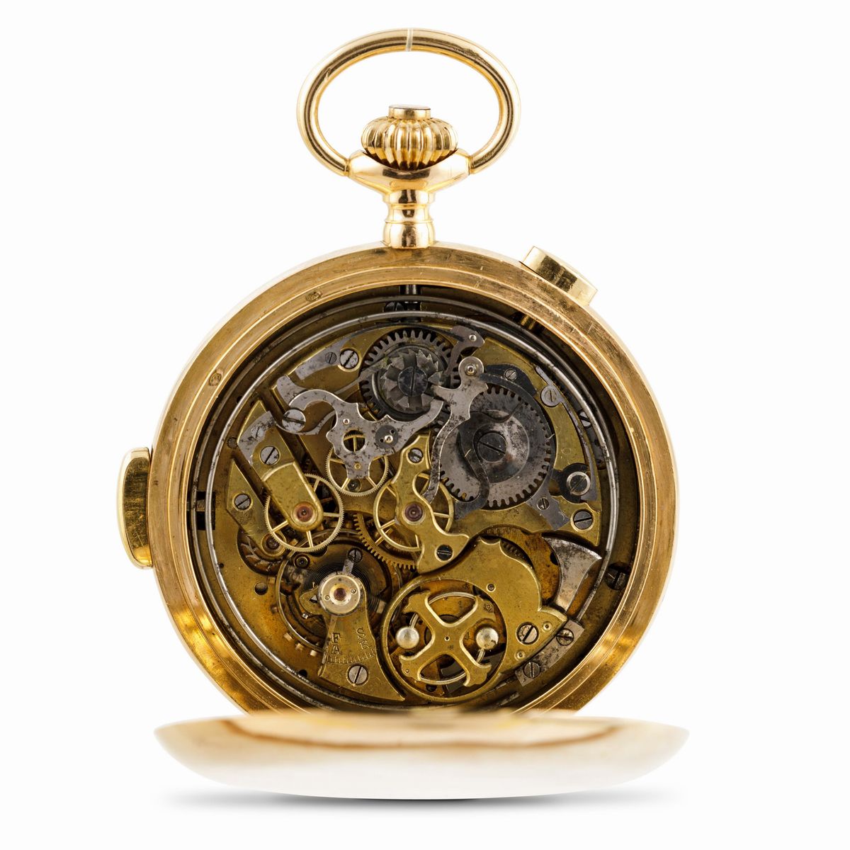 Orologio da Tasca con Tripla Cassa in Oro 18 K con Ripetizione Ore, Quarti e Minuti con Cronograf...