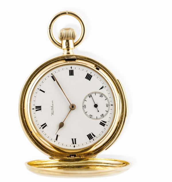 WALTHAM - Raro orologio da tasca con tripla cassa in oro 18k con ripetizione a slitta ore e 5 minuti