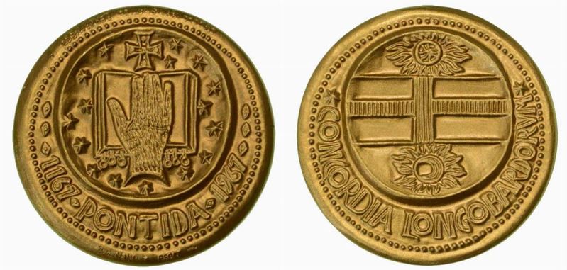 BERGAMO. Medaglia in oro del Circolo Numismatico Bergamasco per commemorare l'ottavo centenario del giuramento di Pontida 1967.  - Asta Numismatica - Cambi Casa d'Aste