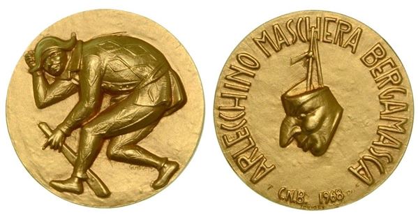 BERGAMO. Medaglia in oro del Circolo Numismatico Bergamasco per commemorare Arlecchino Maschera Bergamasca 1968.