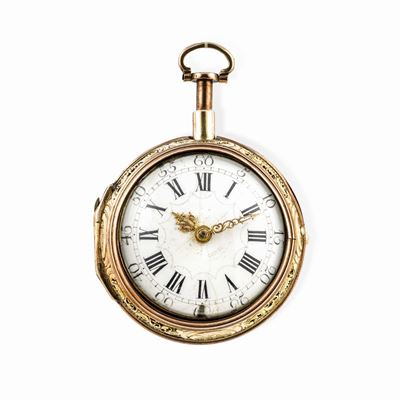 Charles Cabrier - Orologio da Tasca con Suoneria Ore e Quarti in Doppia Cassa in Oro Sbalzata ed ...