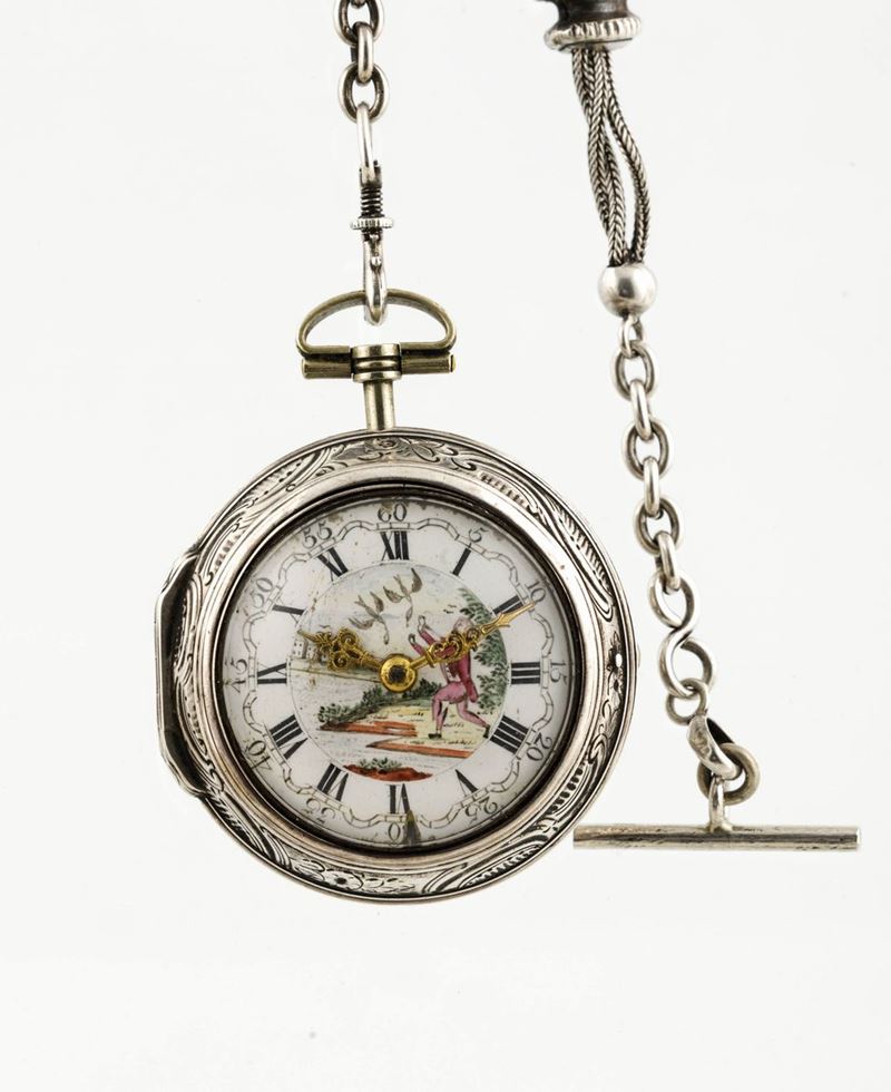 MAY LONDON - Orologio in doppia cassa in argento sbalzata a verga di produzione olandese per il mercato inglese  - Auction Watches | Timed Auction - Cambi Casa d'Aste