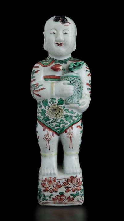 Figura di o'boy in Porcellana Famiglia Verde, Cina, Dinastia Qing, Epoca Kangxi (1662-1722)