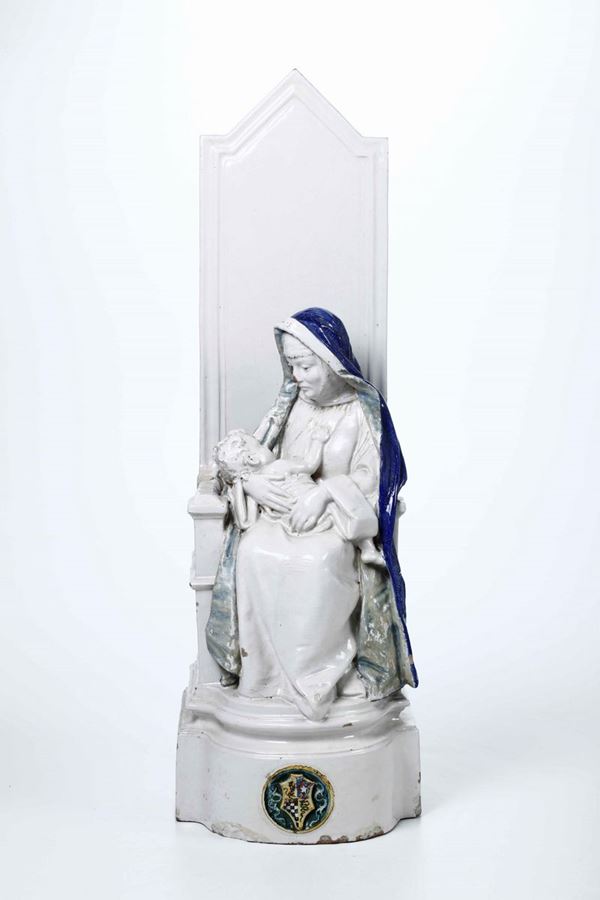Grande scultura di madonna in trono con Bambino. Probabilmente Bologna, Manifattura Minghetti, inizio del XX secolo