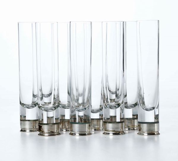 Lotto di 11 bicchieri in vetro con base in argento. Argenteria fiorentina del XX-XXI secolo