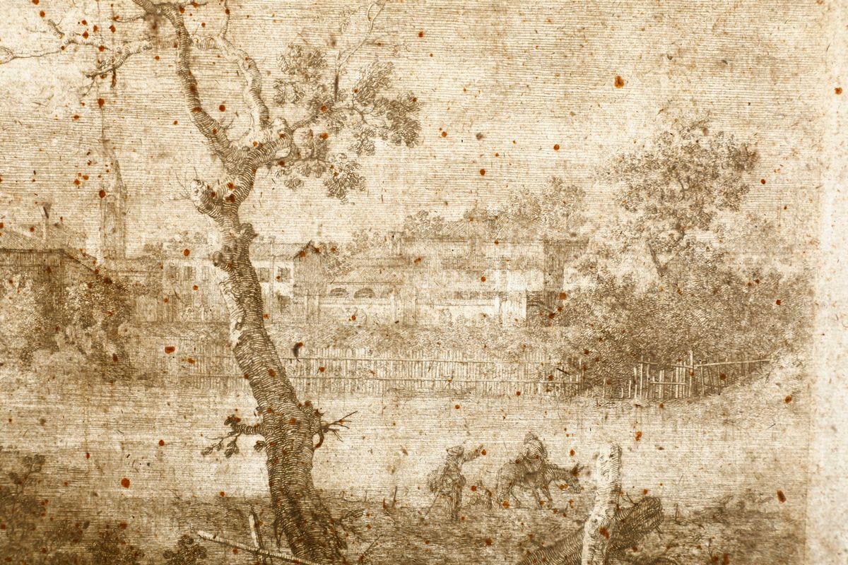 Giovanni Antonio Canal Detto il Canaletto (venezia 1697-1768)veduta di un Villaggio sulla Riva de...