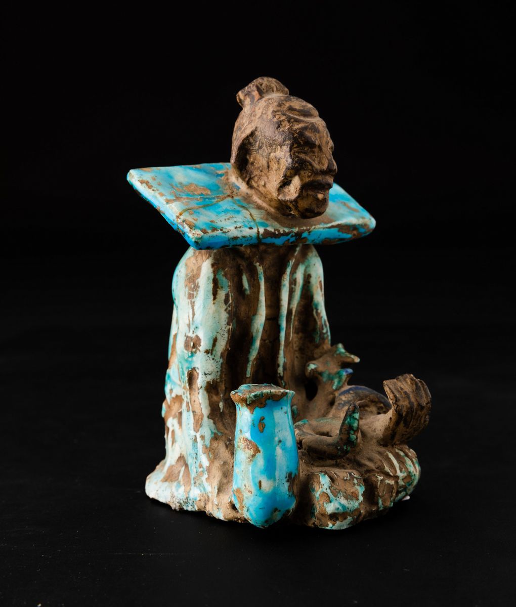 Figura di Saggio in Terracotta Parzialmente Invetriata, Cina, Dinastia Qing, XIX Secolo
