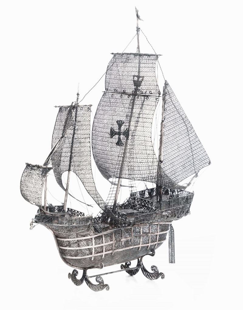 Caravella in filigrana d'argento. Genova XIX secolo  - Asta Argenti da Collezione e Objets de Vertu - I - Cambi Casa d'Aste
