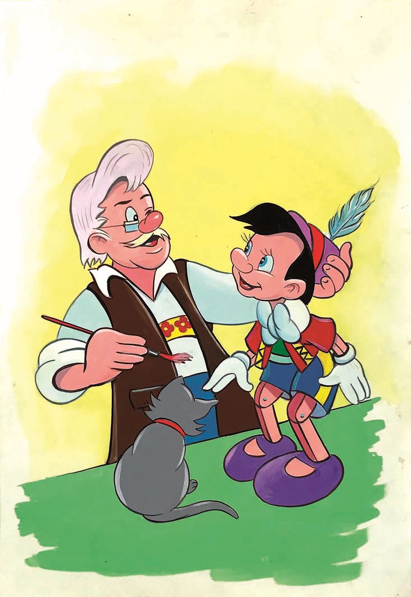 Ambrogio Vergani Pinocchio e Geppetto  - Asta Fumetti d'Autore - Cambi Casa d'Aste