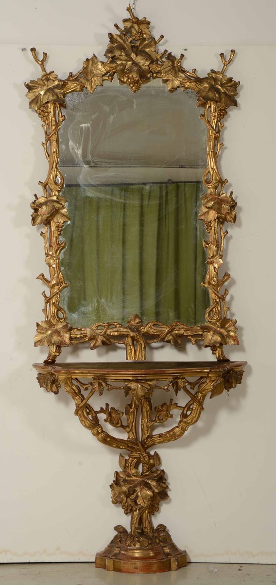 Console con specchiera in legno intagliato e dorato, XIX secolo  - Asta Antiquariato | Cambi Time - Cambi Casa d'Aste