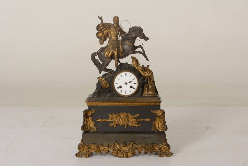 Orologio in bronzo con decorazione uomo a cavallo,  - Asta Antiquariato | Cambi Time - Cambi Casa d'Aste