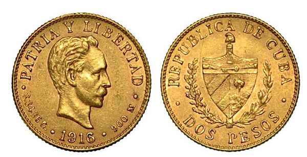 CUBA. Repubblica Cubana, 1902-1959. 2 Pesos 1916.