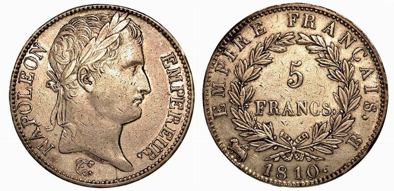 FRANCIA. Napoleon I, 1801-1815. 5 Francs 1810, zecca di Rouen.  - Auction Numismatics - Cambi Casa d'Aste