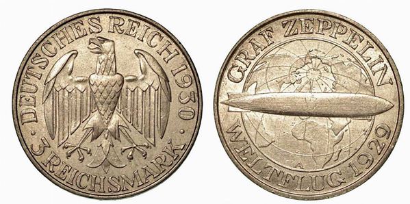 GERMANIA - REPUBBLICA DI WEIMAR, 1919-1933. 3 Reichsmark 1930, zecca di Berlino.