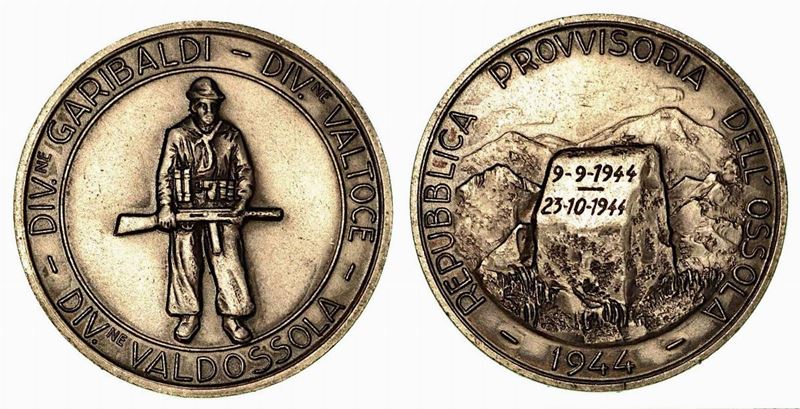 REGNO D'ITALIA. Repubblica Provvisoria dell'Ossola 1944. Medaglia in bronzo argentato.  - Auction Numismatics - Cambi Casa d'Aste