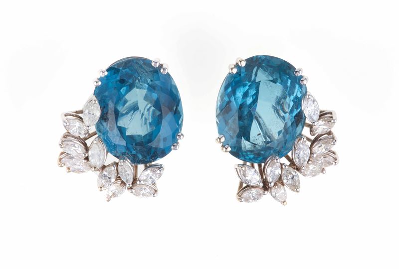 Pair of London blue topaz and diamond earrings  - Auction Jewels - Cambi Casa d'Aste