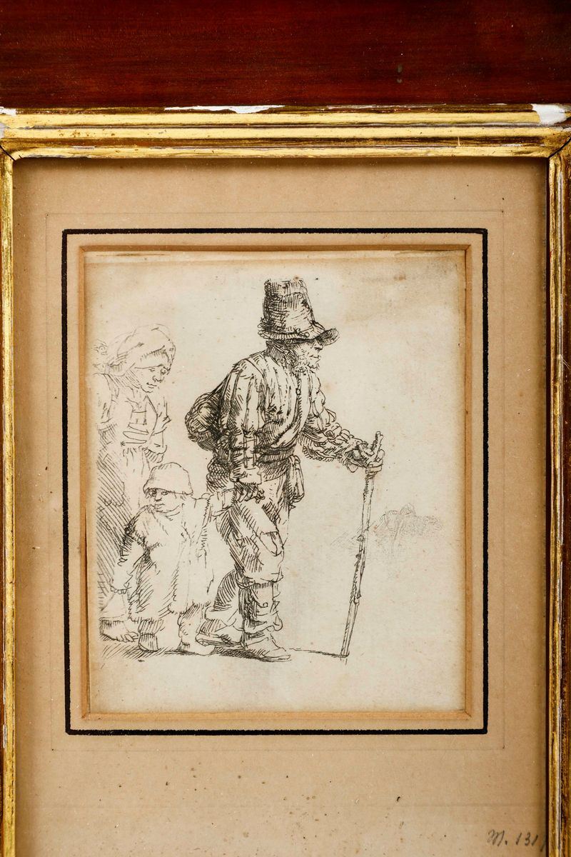 Rembrandt Harmenszonn van Rijn (Leida,1606-Amsterdam,1669) Famiglia di vagabondi  - Asta Libri Antichi e Rari. Incisioni - Cambi Casa d'Aste