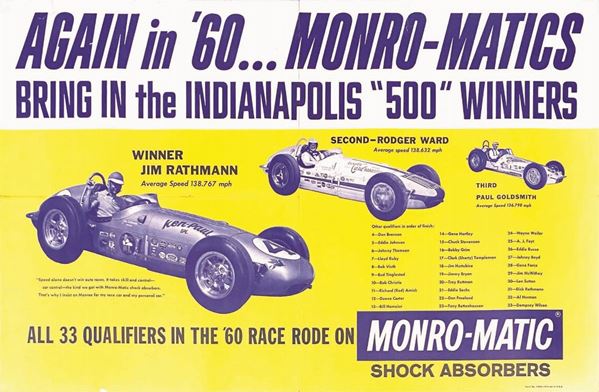 Anonimo AGAIN IN ’60… MONRO-MATICS BRINGS IN THE INDIANAPOLIS “500” WINNERS 